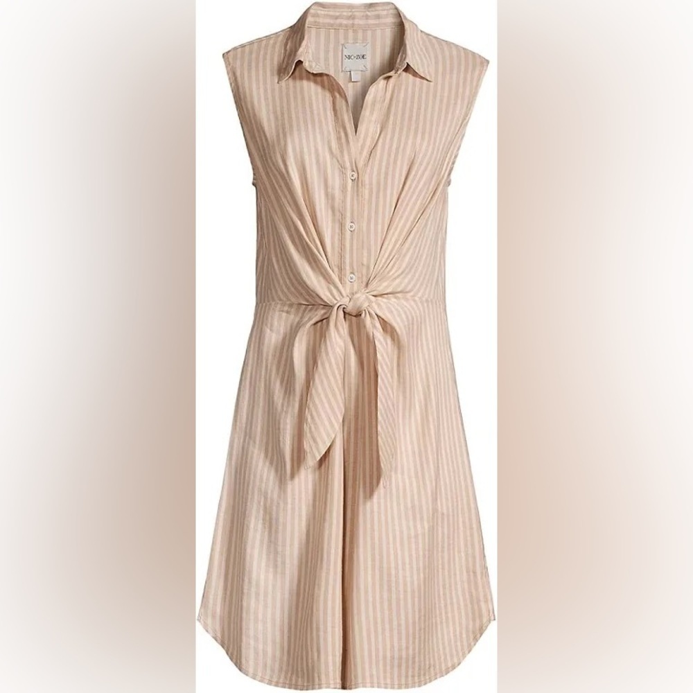 NWT Nic + Zoe Womens Collar Linen Shirtdress Tan Neutral Size XL - Picture 2 of 9